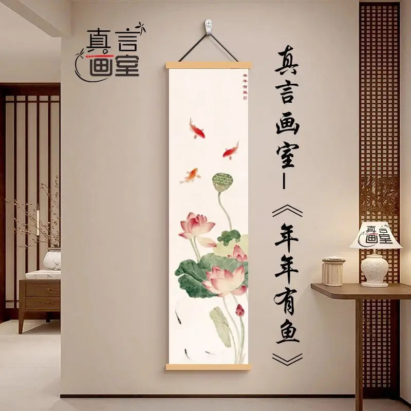 Everything Goes Well Zen Tapestry Wall Hanging,  Vertical Scroll Ink Painting for Corridor Tea Room Background House Decor