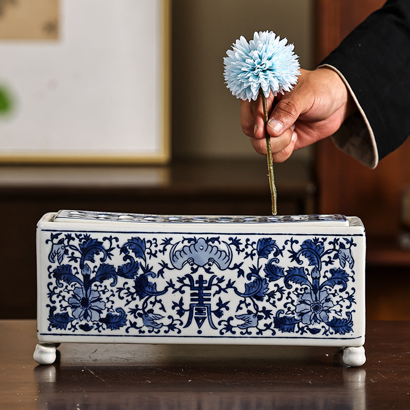 Blue and White Ceramic Bud Vase or Incense Holder