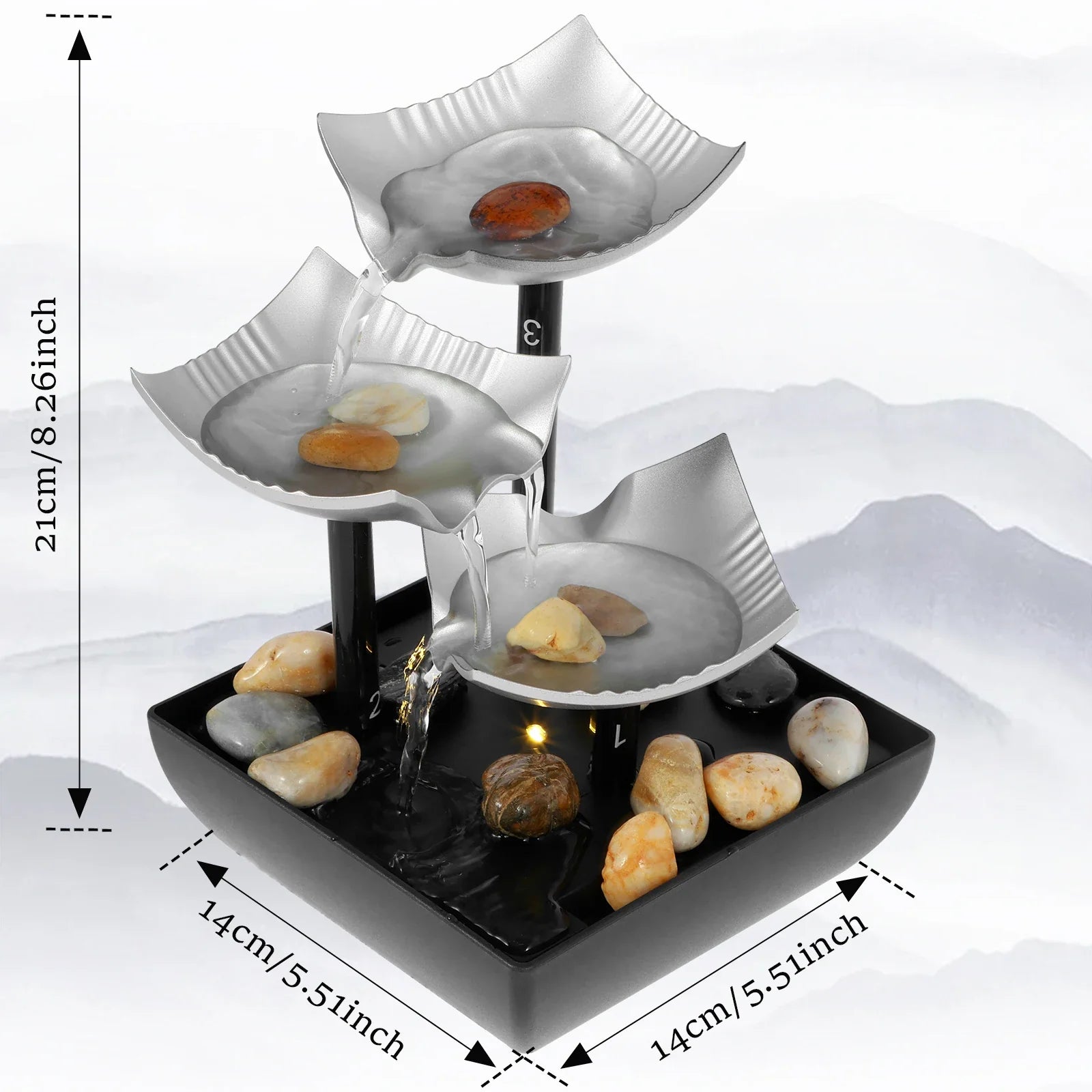 Tabletop Fountain Decor Water Landscape Ornament Attract Wealth Relax Zen Meditation for Table Office Home Bedroom Art Adornment
