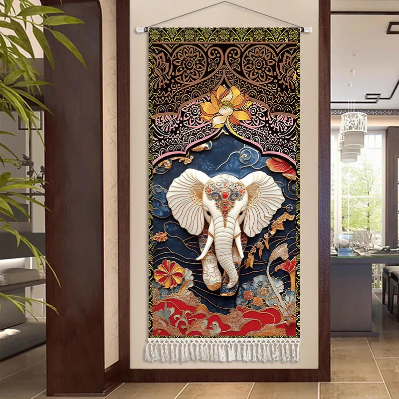 Thai Zen Elephant Soft Fabric Hanging Painting Corridor Decorative Painting Wall Hanging Cloth Living Room Mural Anime Poster