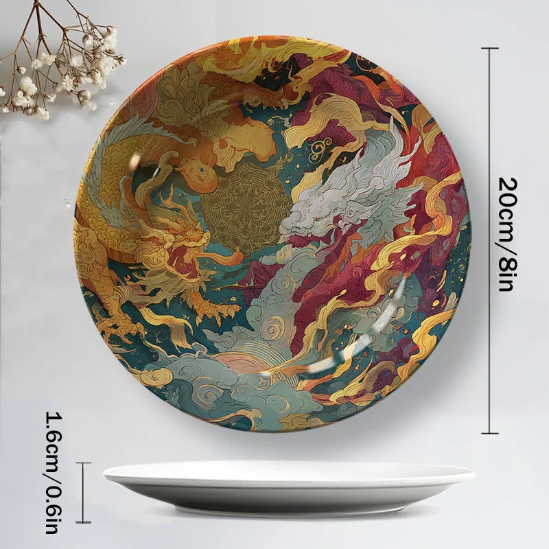 Hand-Painted Ceramic Decorative Plate with Chinese Dragon