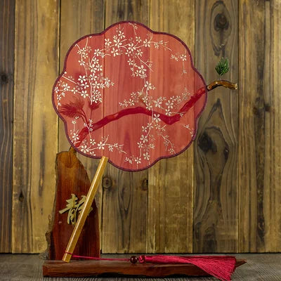 Translucent Silk Chinese Round Hand Fan with Floral Pattern