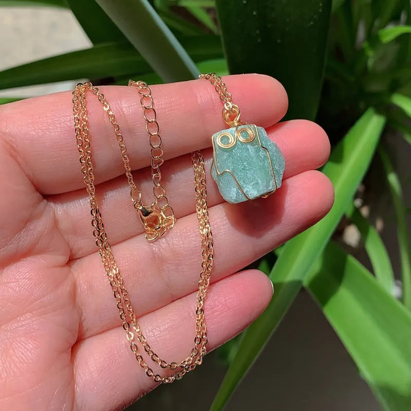 Raw Crystal Wire Wrap Gold Necklaces