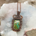 Chrysocolla Crystal Wire Wrapped Square Pendant Copper