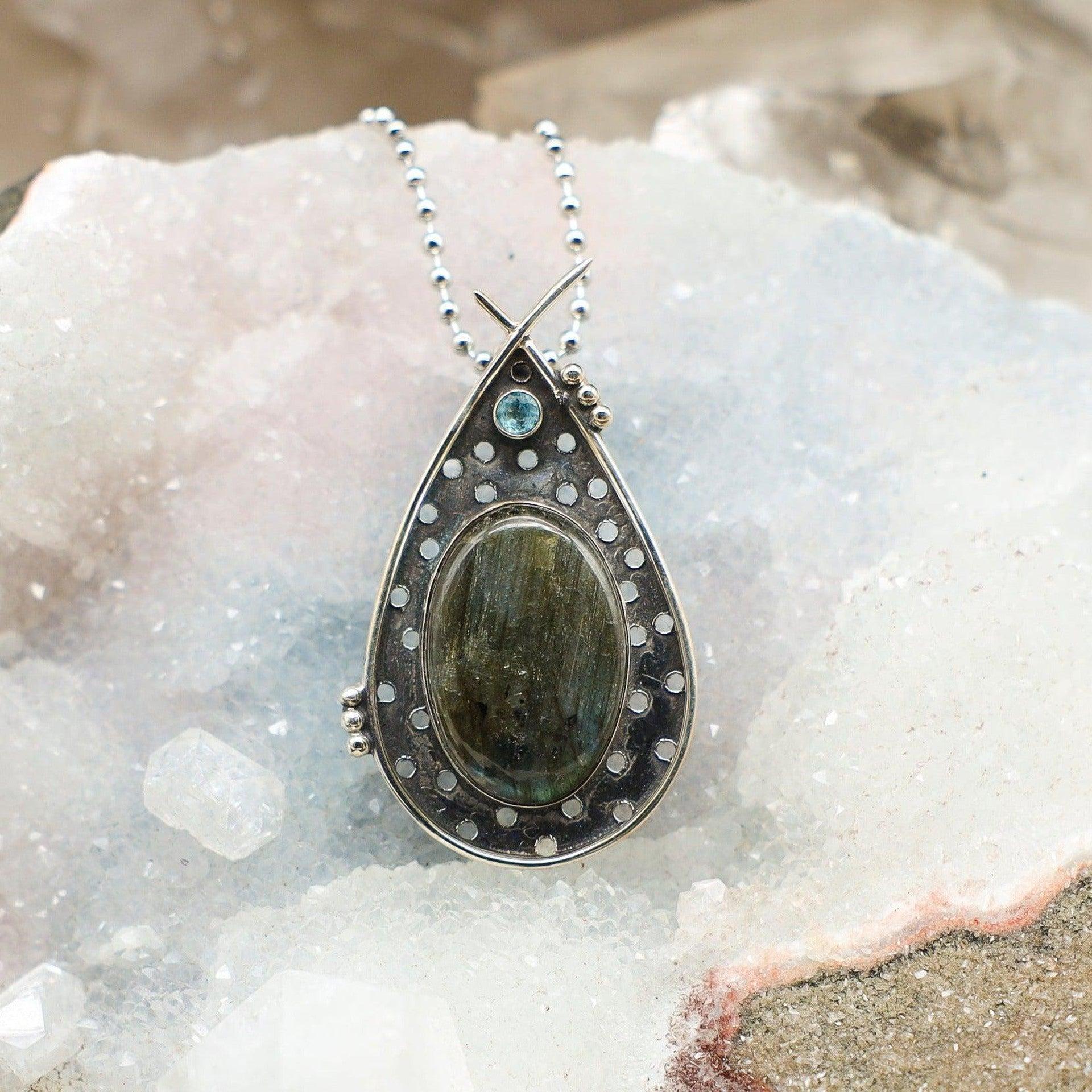 Labradorite 925 Sterling Silver Pendant 2.25" #1