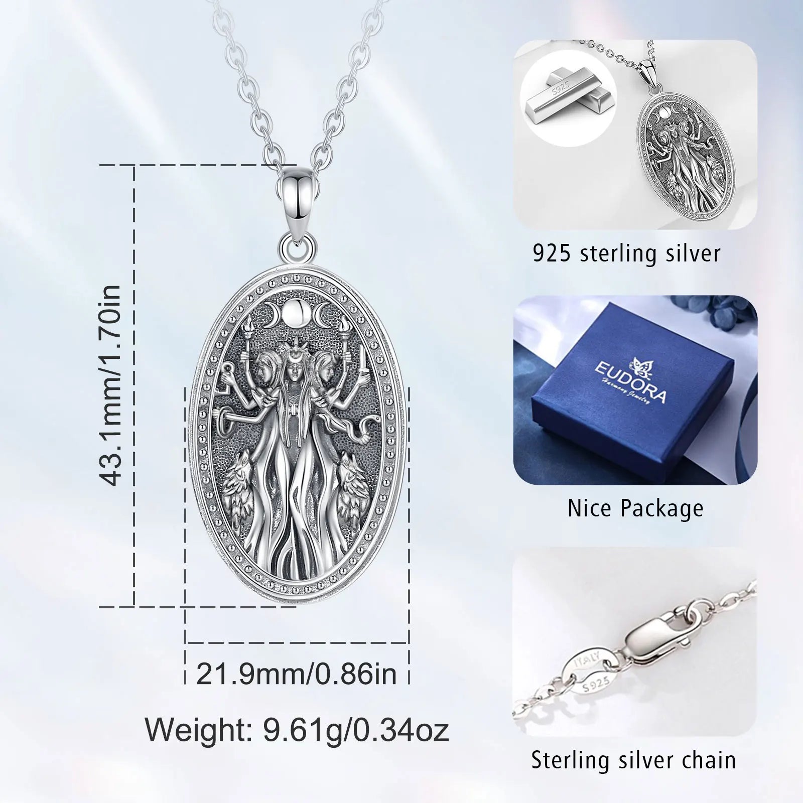 Triple Moon Goddess Sterling Silver Necklace