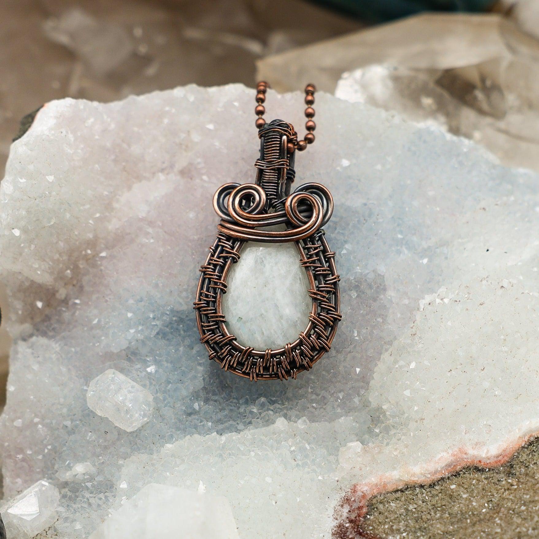 Moonstone Teardrop Wire Wrap Pendant