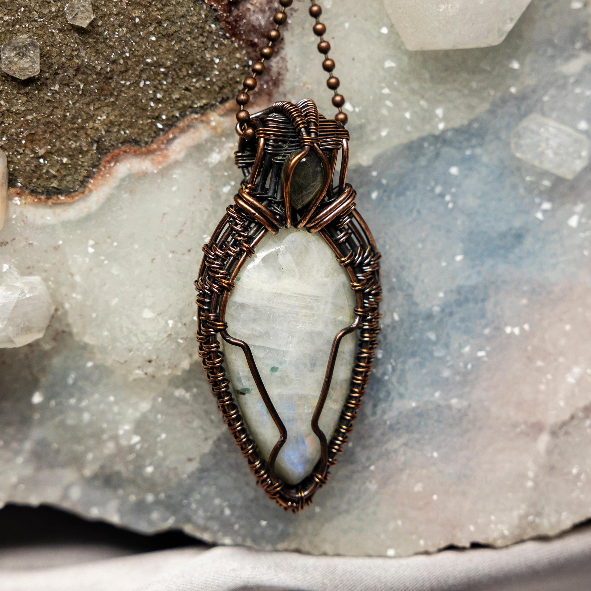 Moonstone Wire Wrap Pendant 2.75 Inch