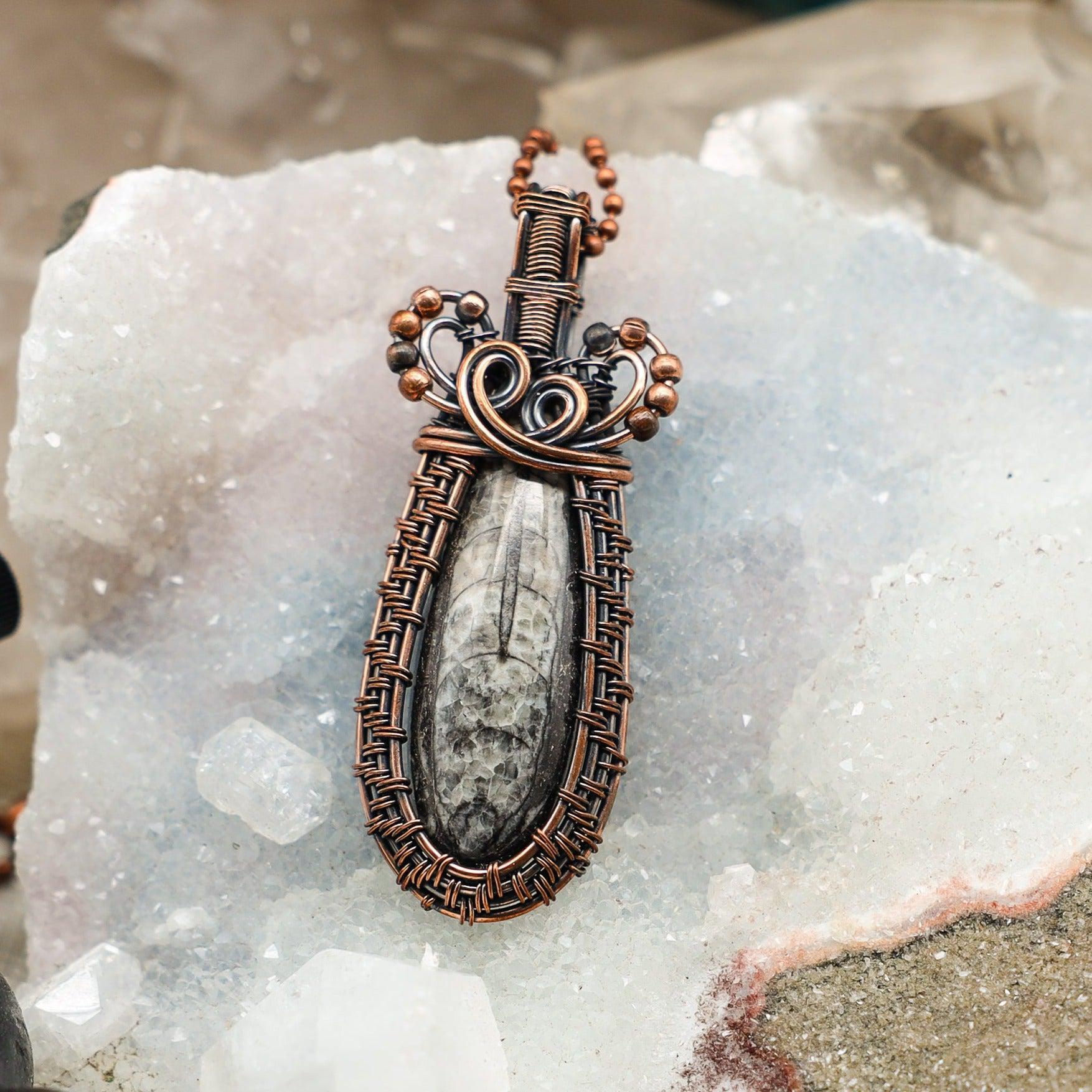Orthoceras Fossil Wire Wrap Crystal Pendant - Ancestral
