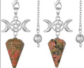 Triple Moon Pentacle Crystal Pendulums