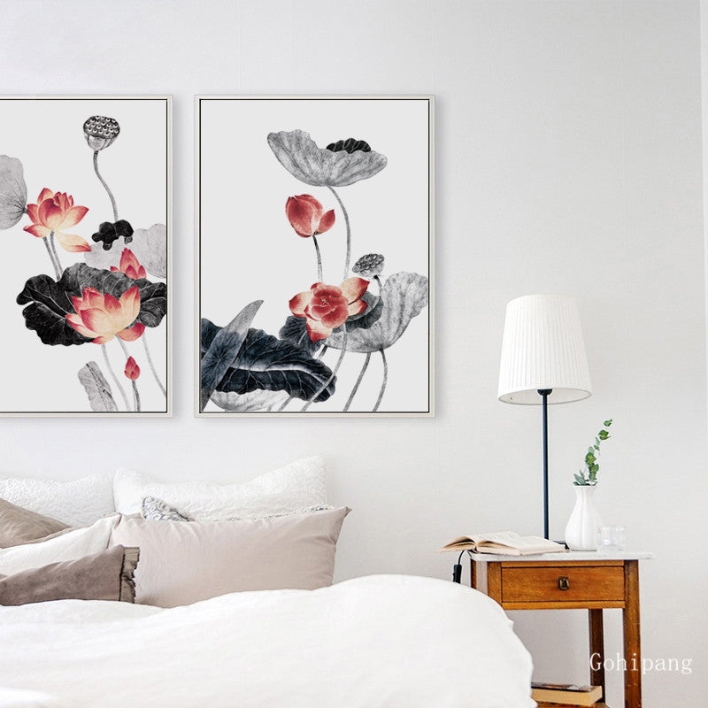 Chinese Lotus Ink Painting Abstract Flower