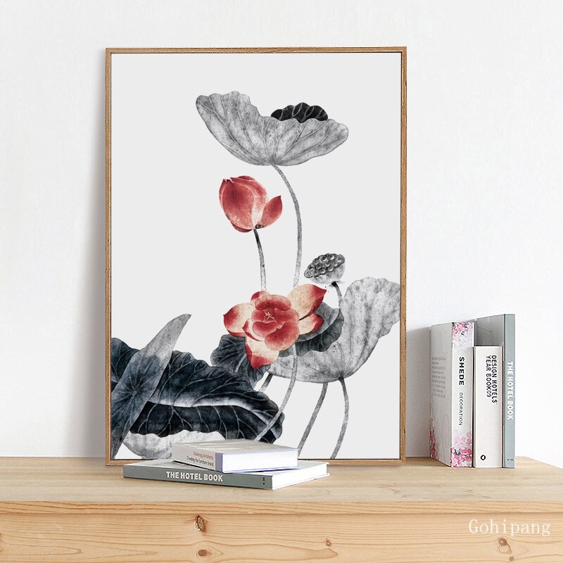 Chinese Lotus Ink Painting Abstract Flower