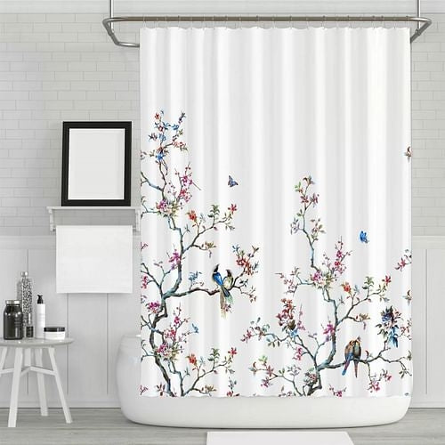 72-in. White Blue Pink Floral Tree Bird Butterfly Japanese Style