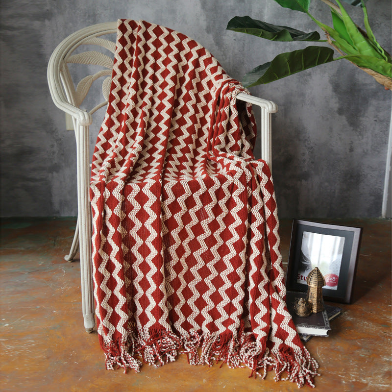 Geometric Knitted Chenille Throw Blanket