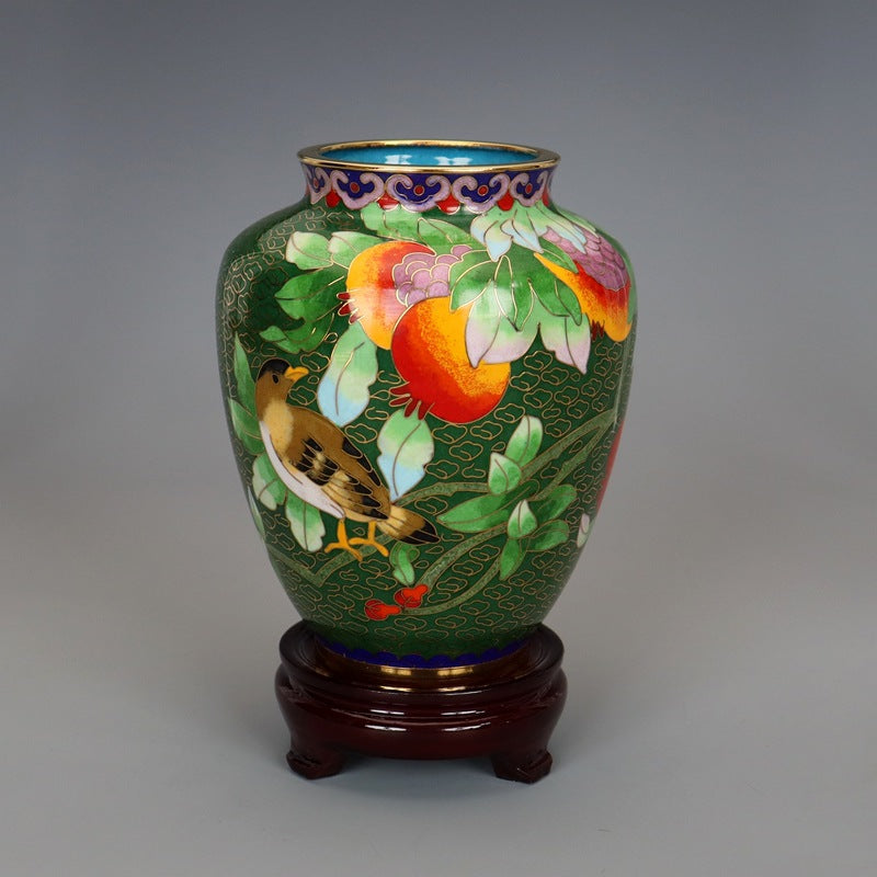 Traditional Chinese Handmade Copper-Based Cloisonne Enamel 5-inch Pomegranate Vase with Base