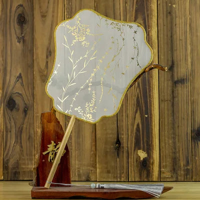 Translucent Silk Chinese Round Hand Fan with Floral Pattern