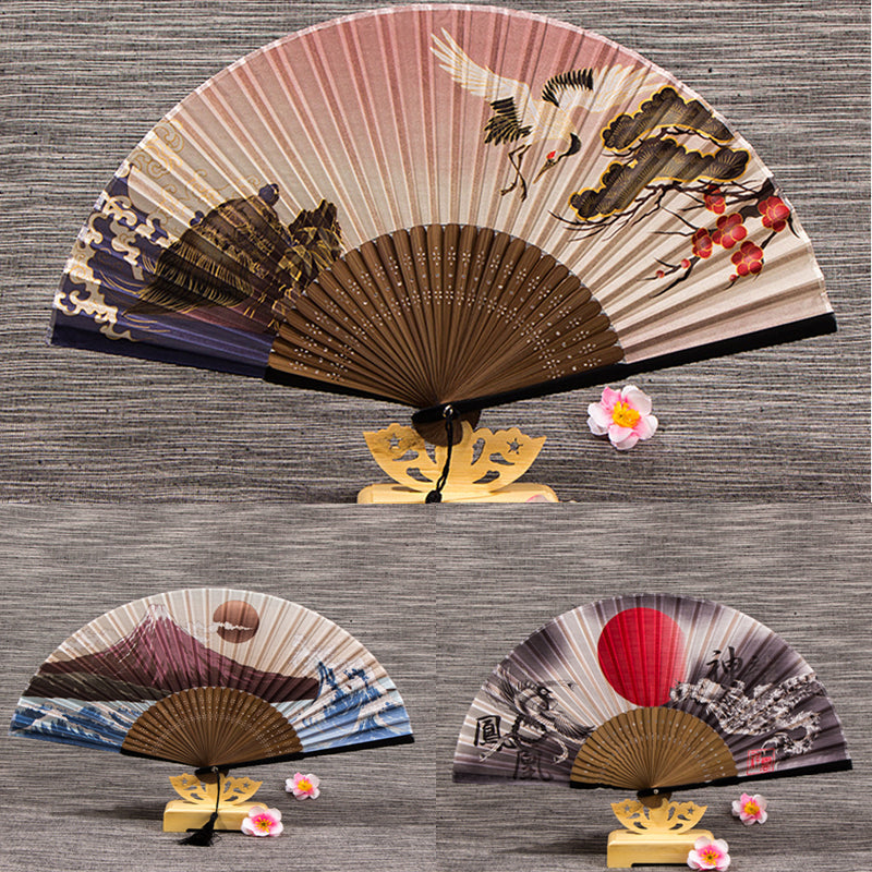 Chinese Silk Bamboo Folding Fan with Tassel
