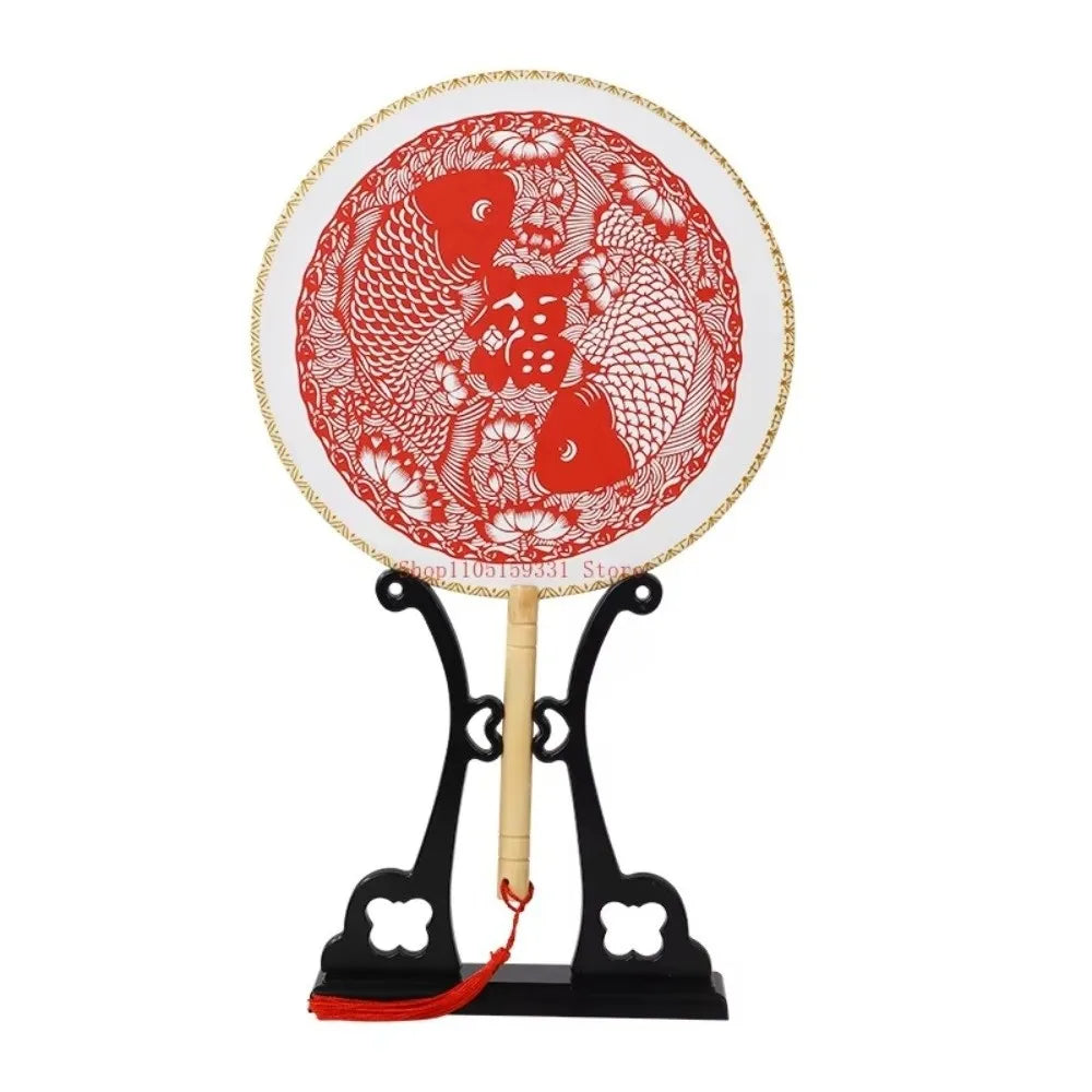 Chinese Paper-Cut Bamboo Silk Handheld Fan with Tassel