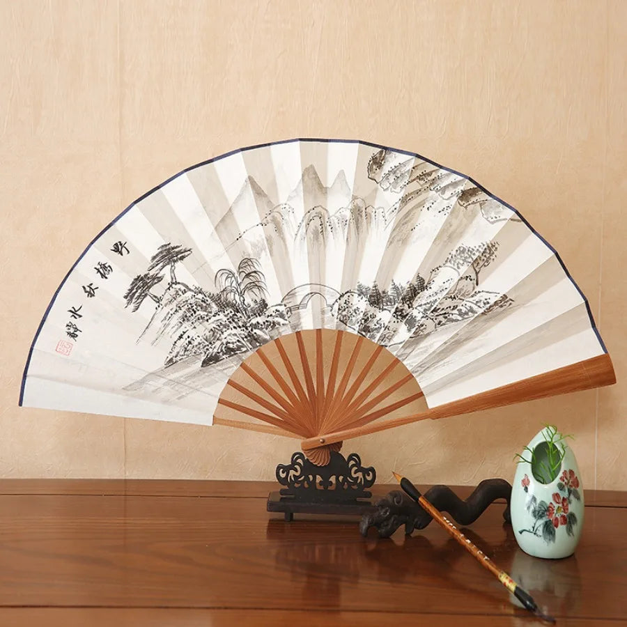 1Pcs Chinese Style Retro Folding Silk Fan Decorative Men Pocket Bamboo Handle Hand Held Fan Party Favors Home Decoration Crafts