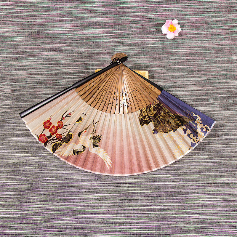 Chinese Silk Bamboo Folding Fan with Tassel
