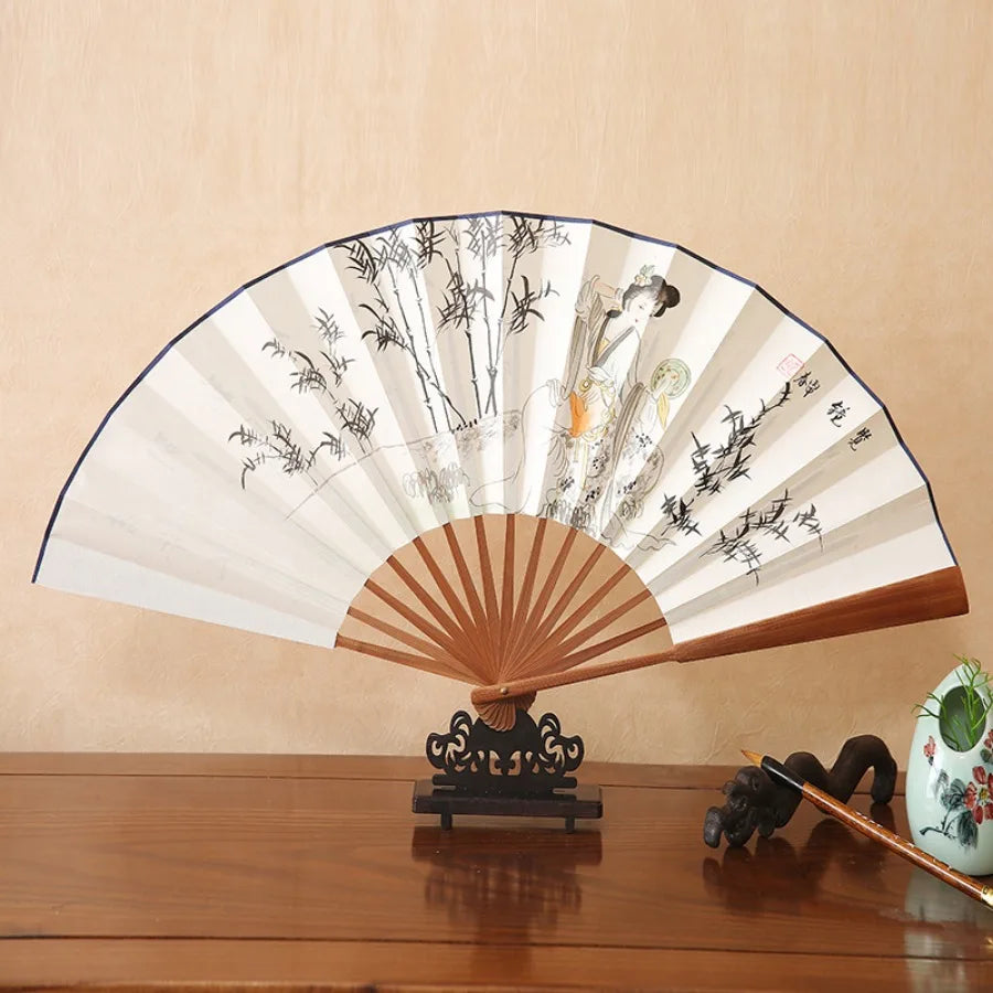 1Pcs Chinese Style Retro Folding Silk Fan Decorative Men Pocket Bamboo Handle Hand Held Fan Party Favors Home Decoration Crafts