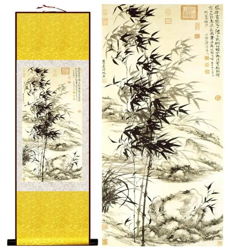 Bamboo painting Chiense characters and Flower  painting  Home Office Decoration Chinese scroll paintingPrinted painting