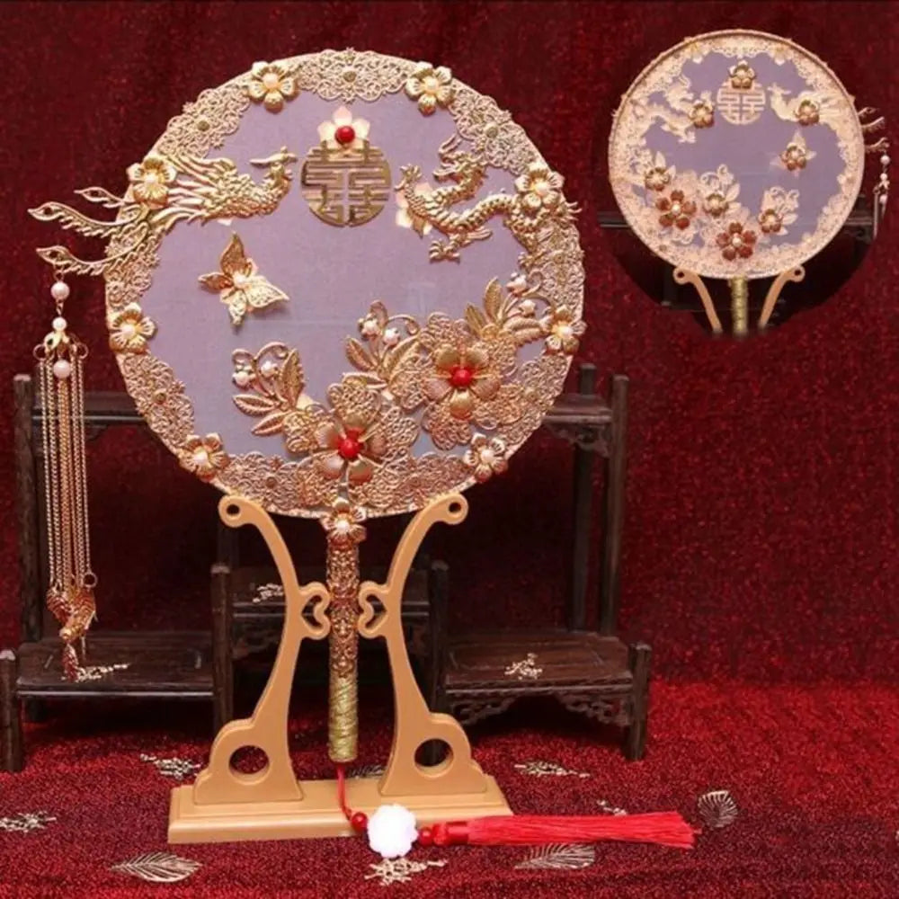 Traditional Chinese Style Bride Group Fan Handmade Flower Decorative Fan Xiuhe Fan Vintage Hanfu Fan Dance Performance
