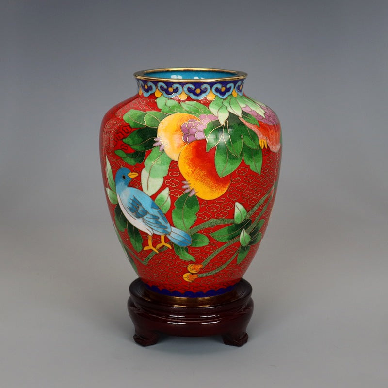Traditional Chinese Handmade Copper-Based Cloisonne Enamel 5-inch Pomegranate Vase with Base