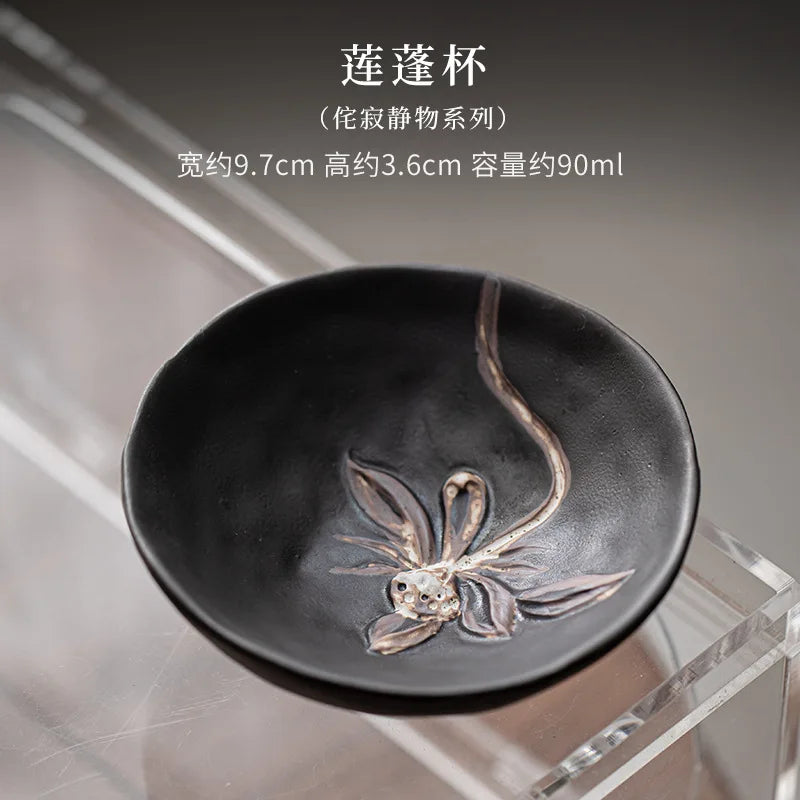 90 ml Wabi-Sabi Ceramic Lotus Tea Cup – Handmade