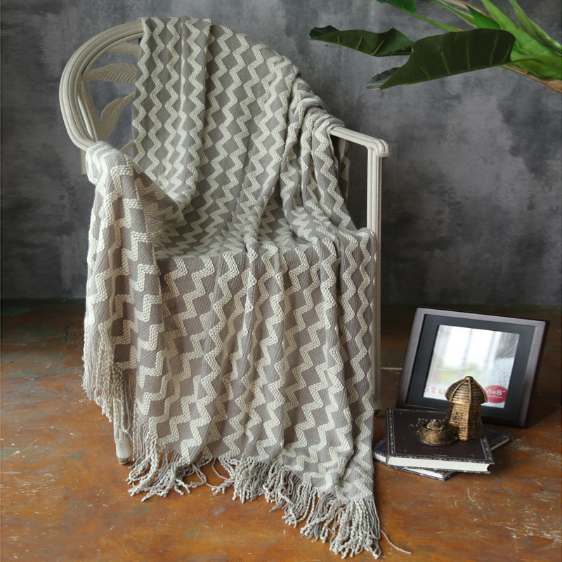 Geometric Knitted Chenille Throw Blanket