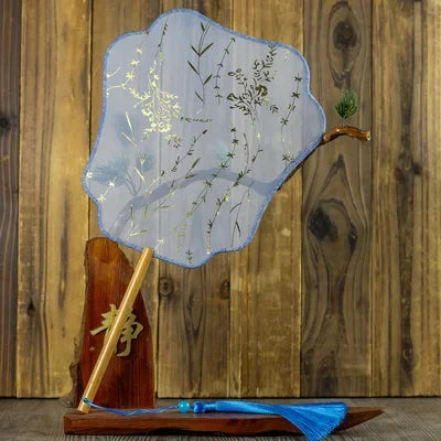 Translucent Silk Chinese Round Hand Fan with Floral Pattern