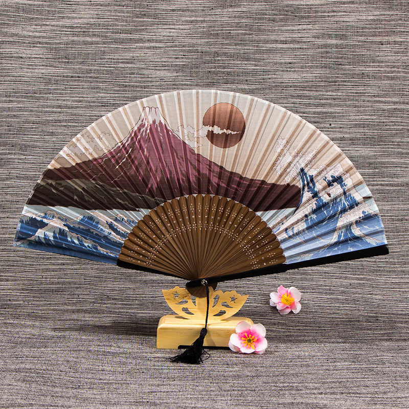 Chinese Silk Bamboo Folding Fan with Tassel