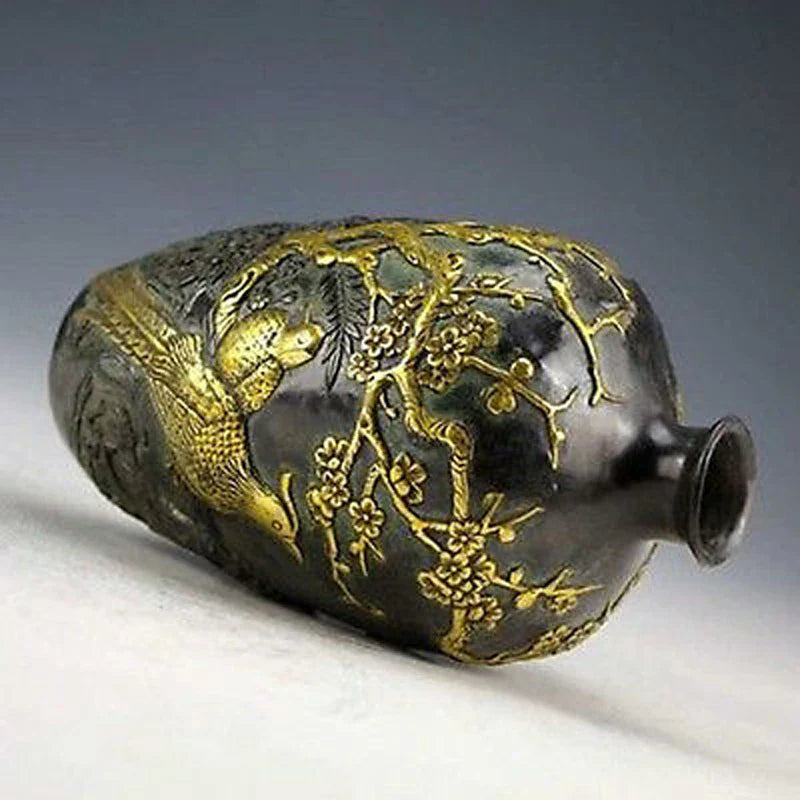 Gold‑Plated Copper Flower & Bird Vase – Chinese Vintage‑Style Decorative Pot (20 cm)