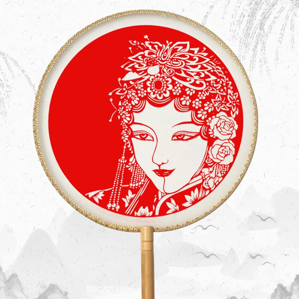 Chinese Paper-Cut Bamboo Silk Handheld Fan with Tassel