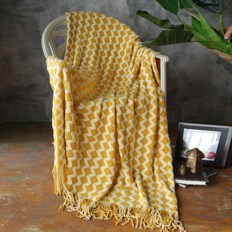 Geometric Knitted Chenille Throw Blanket