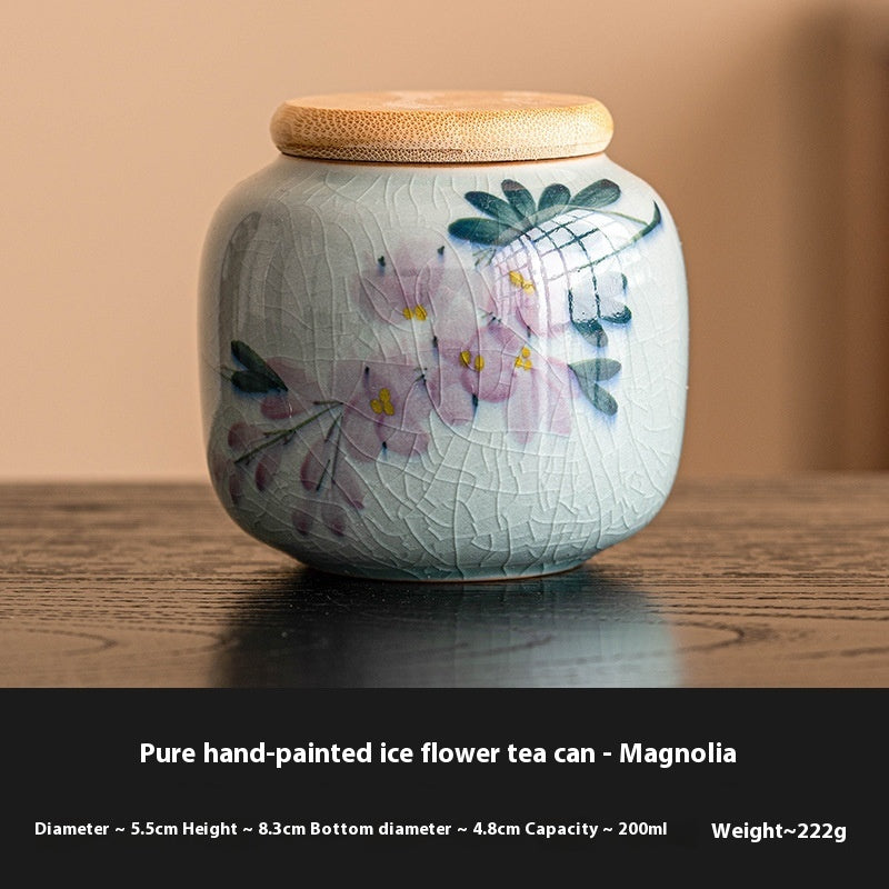 Hand-painted Magnolia Tea Storage Containers and Brocade Bag