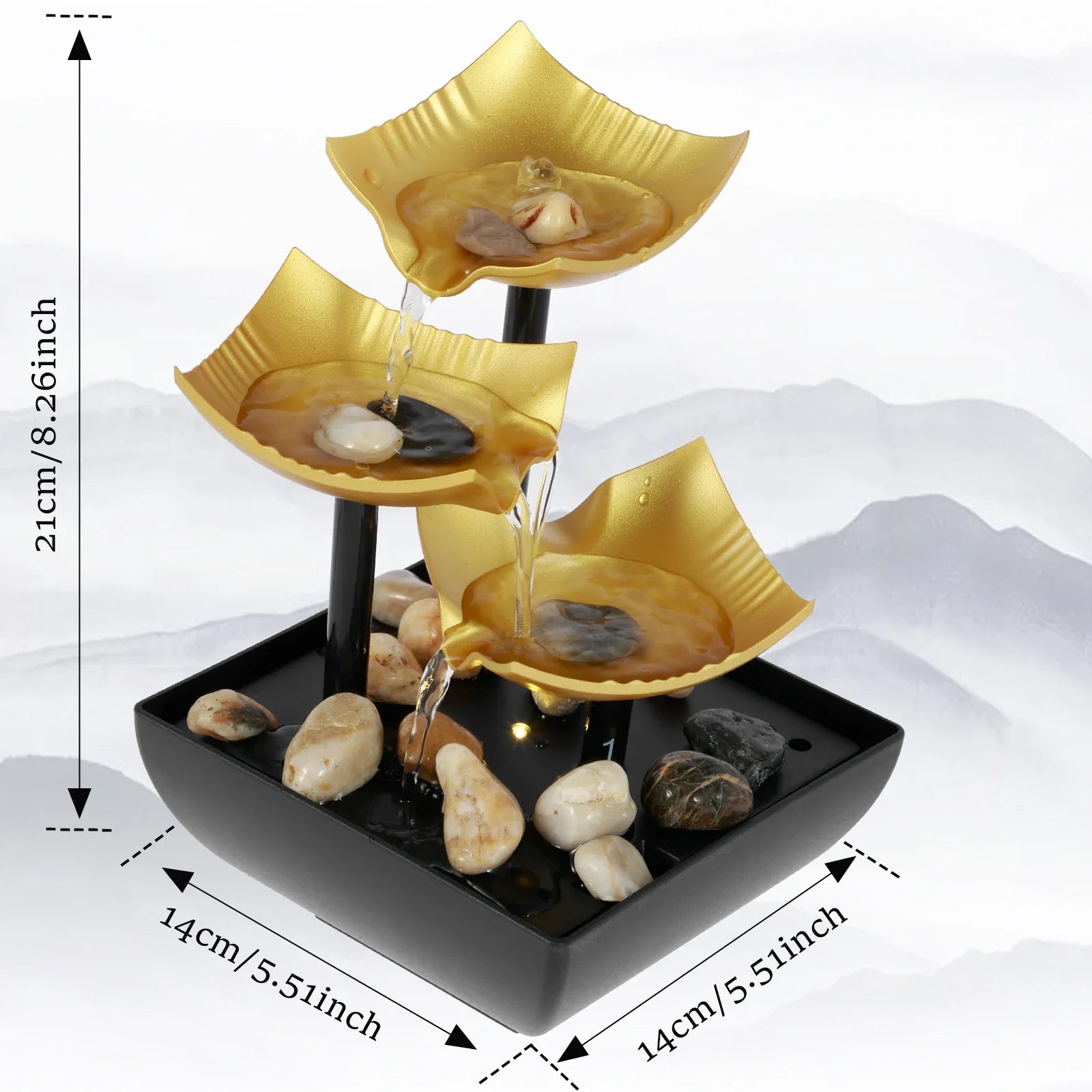 Tabletop Fountain Decor Water Landscape Ornament Attract Wealth Relax Zen Meditation for Table Office Home Bedroom Art Adornment