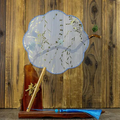 Translucent Silk Chinese Round Hand Fan with Floral Pattern