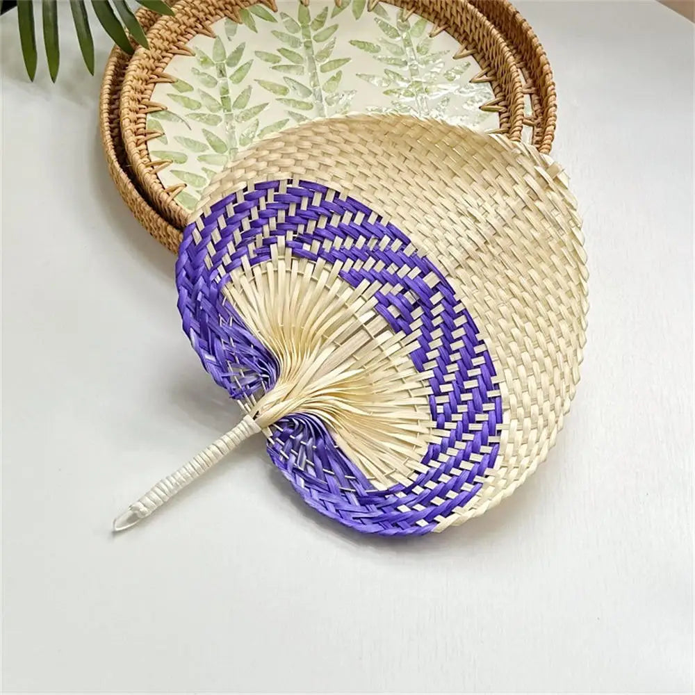 Colorful Handmade Fan Chinese Style Heart Shaped Straw Bamboo Woven Fan Summer Anti-Mosquito Cooler Handfan Home Decor Pendants