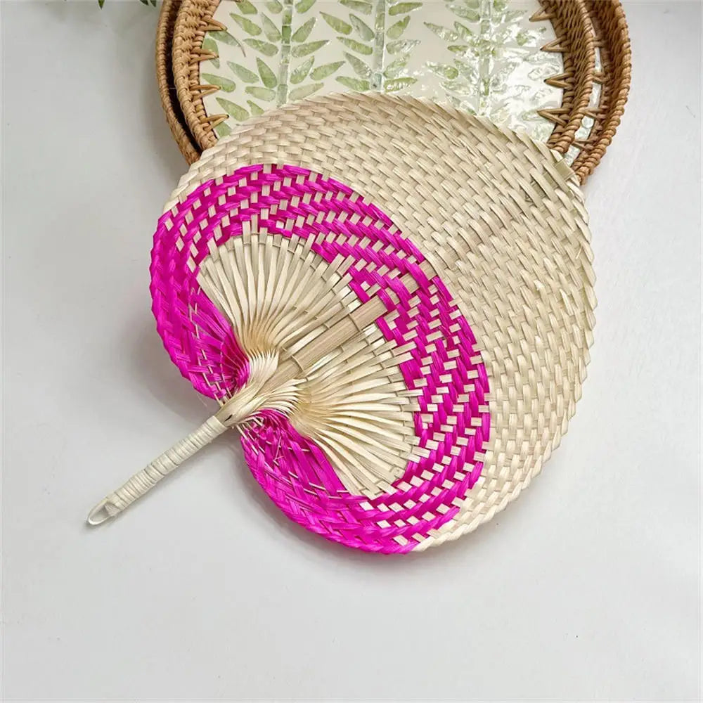 Colorful Handmade Fan Chinese Style Heart Shaped Straw Bamboo Woven Fan Summer Anti-Mosquito Cooler Handfan Home Decor Pendants