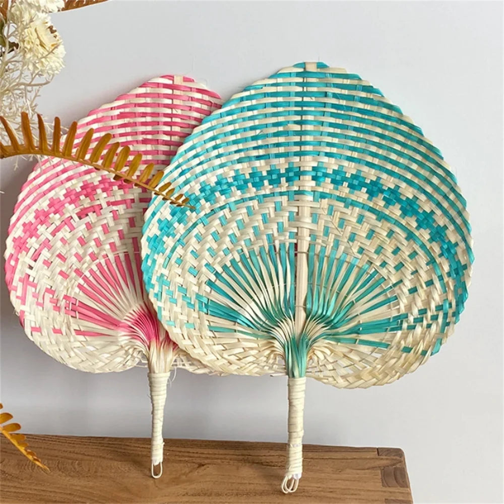 Colorful Handmade Fan Chinese Style Heart Shaped Straw Bamboo Woven Fan Summer Anti-Mosquito Cooler Handfan Home Decor Pendants