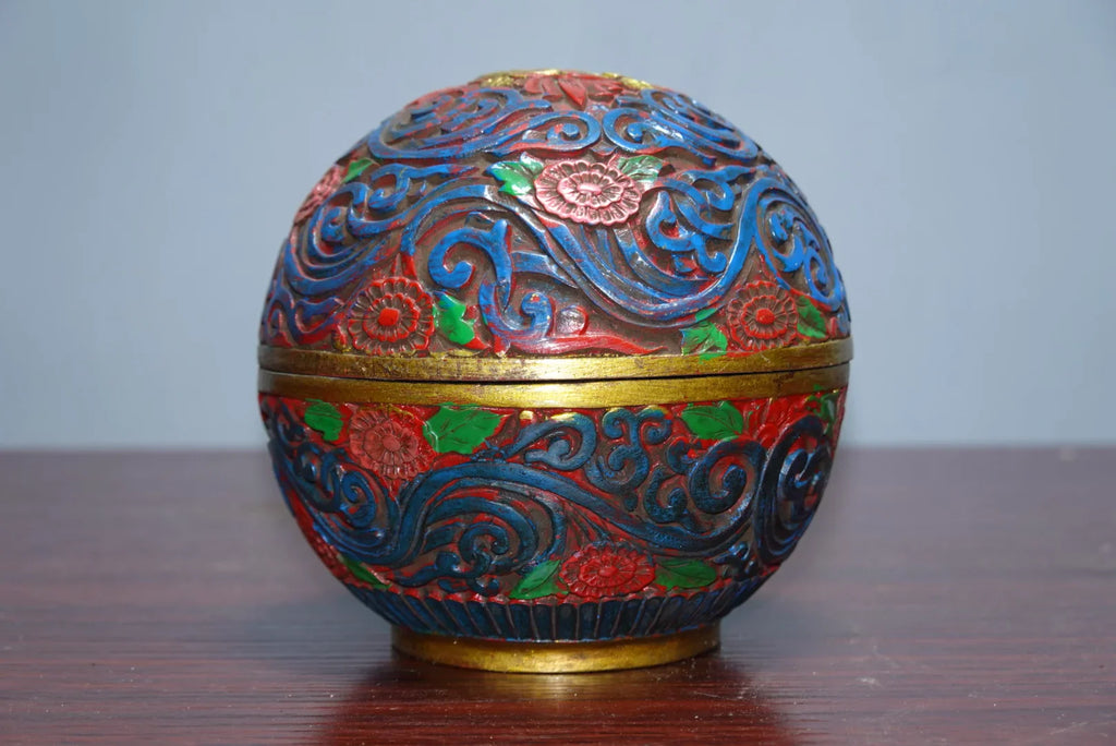 Exquisite Carved Red Lacquer Jewelry Box – Chinese Rouge Box (9.5cm)