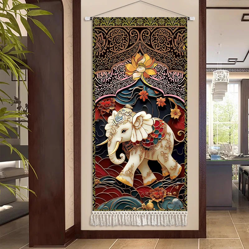 Thai Zen Elephant Soft Fabric Hanging Painting Corridor Decorative Painting Wall Hanging Cloth Living Room Mural Anime Poster