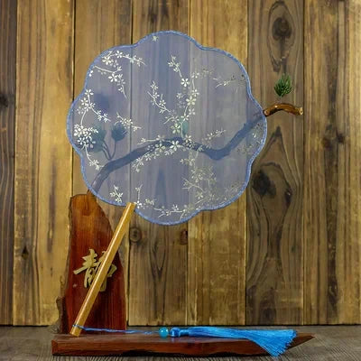 Translucent Silk Chinese Round Hand Fan with Floral Pattern