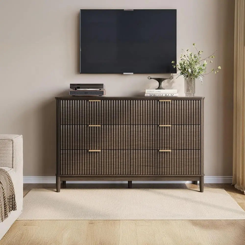 54 Walnut Curved Tall Chest with Deep Drawers for Bedroom Storage