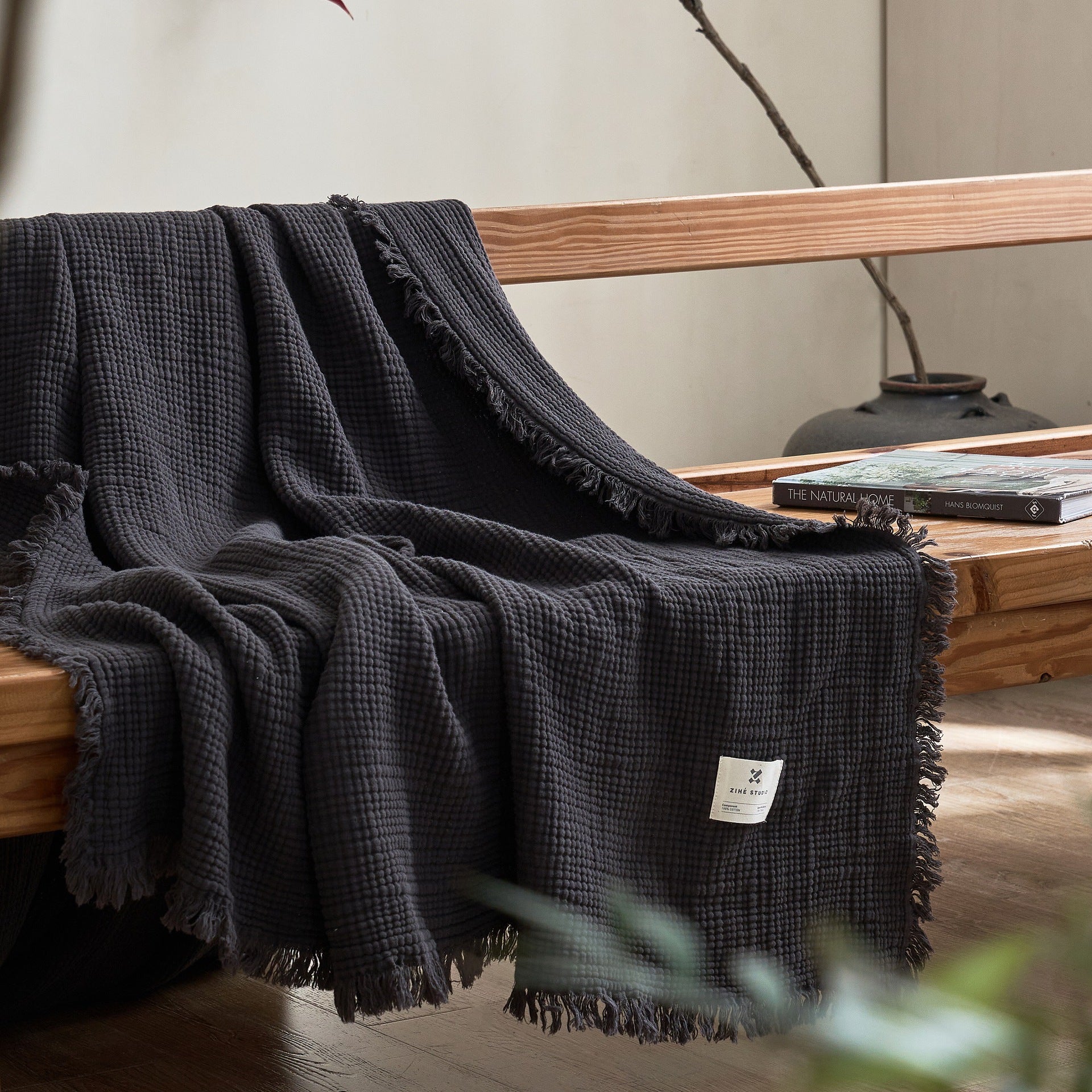 Japanese Four-Layer Muslin Cotton Tassel Throw Blanket