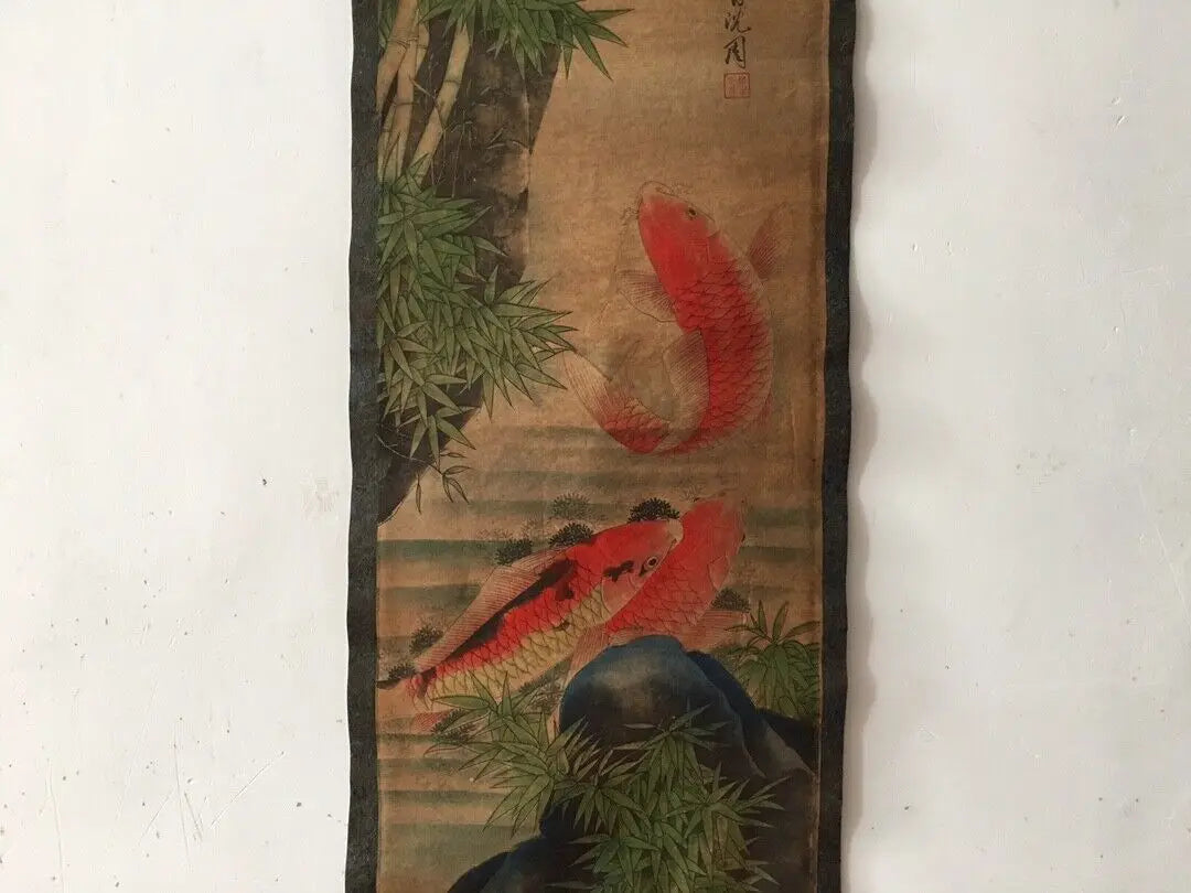 Chinese Goldfish Quadruple Scroll Painting – Four-Panel Wall Hanging