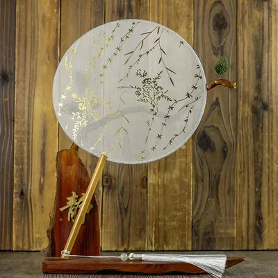 Translucent Silk Chinese Round Hand Fan with Floral Pattern