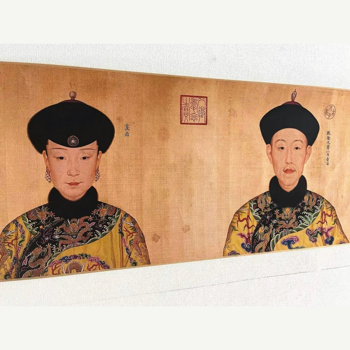 Replica of Old Chinese Design Long Scroll Painting Qian Long Emperor Empress Portrait