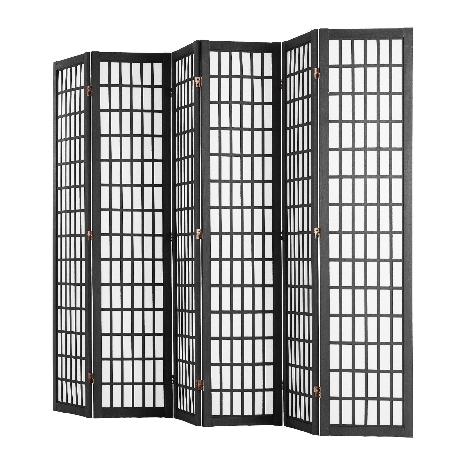 Black 6-Panel Japanese Folding Room Divider & Privacy Screen for Homes & Offices